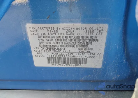 2023 Nissan Kicks S Xtronic Cvt z USA, uszkodzony, nr VIN 3N1CP5BV9PL568018